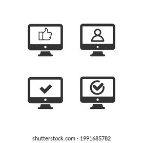 Computer, monitor, screen, desktop pc vector icon set