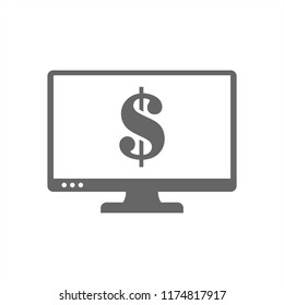 Computer Monitor Screen With Dollar Icon Isolated On White Background