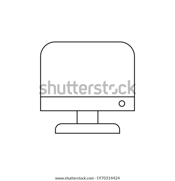Computer monitor screen flat line\
icon. Cartoon desktop PC frame. Vector illustration\
isolated.