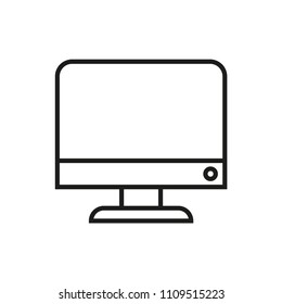 Computer monitor screen flat vector thin line icon. Cartoon desktop PC frame illustration isolated. Digital TV border office display. Visual tech equipment device front view. 