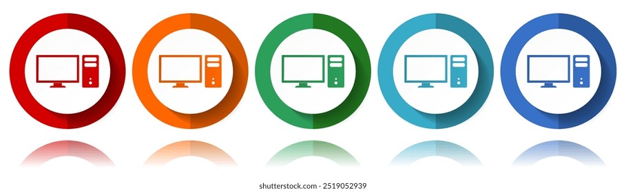 Computer, monitor, screen, pc vector icons, flat icon set for logo design, webdesign and mobile applications, colorful web button collection in eps 10