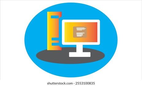 Tela do monitor do computador, animação da configuração do computador no fundo branco. 