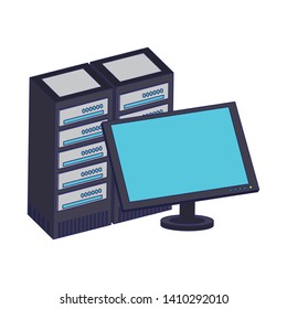 Computer monitor and servers database vector illustration graphic design
