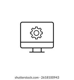 Computer monitor with setting icon vector. computer configuration icon. computer repair, update, software, maintenance, troubleshooting icon vector.