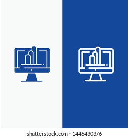 Computer, Monitor, Shirt, Graph Line and Glyph Solid icon Blue banner Line and Glyph Solid icon Blue banner