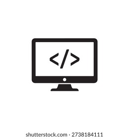A computer monitor showing a code symbol on its screen