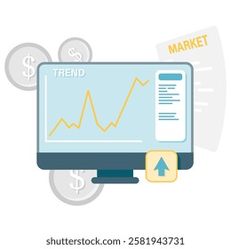 computer monitor showing line chart, business and financial analysis