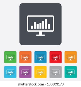 Computer monitor sign icon. Market monitoring. Rounded squares 11 buttons. Vector