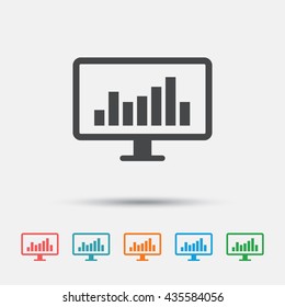 Computer monitor sign icon. Market monitoring. Graphic element on white background. Colour clean flat monitor chart icons. Vector