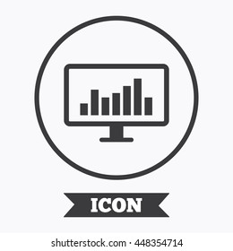 Computer Monitor Sign Icon. Market Monitoring. Graphic Design Element. Flat Symbol In Circle Button. Vector