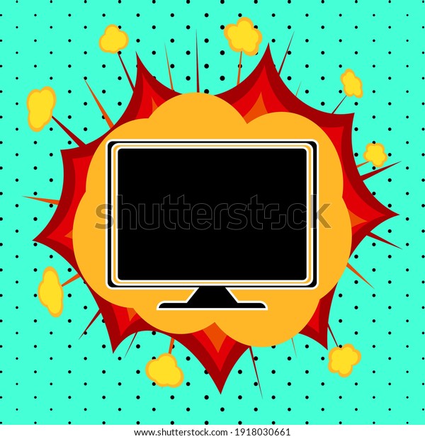 Computer monitor sign, pop art explosion,\
vector illustration