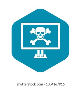 Computer monitor with a skull and bones icon in simple style isolated on white background