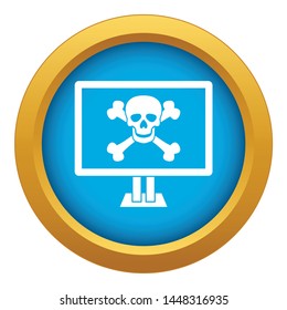 Computer monitor with a skull and bones icon blue vector isolated on white background for any design