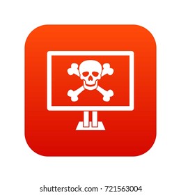 Computer monitor with a skull and bones icon digital red for any design isolated on white vector illustration