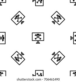 Computer monitor with a skull and bones pattern repeat seamless in black color for any design. Vector geometric illustration