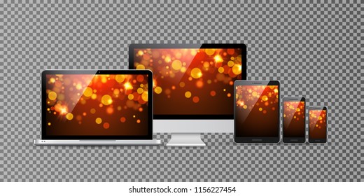 Computer monitor, smartphone, laptop and tablet pc isolated design. Mobile phone smart digital device set.