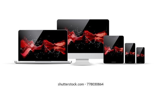 Computer monitor, smartphone, laptop and tablet pc design. Mobile phone smart digital device set.