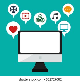 computer monitor social media bubbles icons