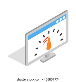 Computer monitor with speed test icon in isometric 3d style on a white background
