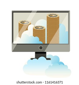 Computer monitor with stack of cryptocoins poster