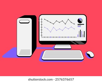 Computer Monitor Statistics and Analysis Illustration Vector.