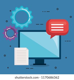 computer monitor with teamwork icons