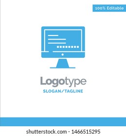 Computer, Monitor, Text, Education Blue Business Logo Template. Vector Icon Template background