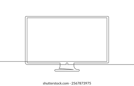 Computer monitor or TV screen continuous one line drawing clear design, Black and white vector minimalistic linear illustration, Blank digital display line art mockup