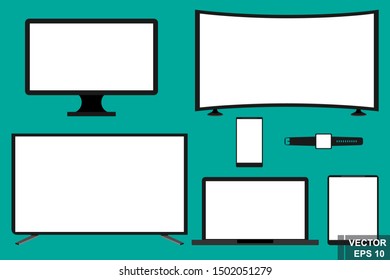 Computer monitor, TV, smartphone, tablet, laptop. A set of intelligent modern devices. icon. For your design.