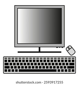 Computer monitor vector. Desktop keyboard graphic. Mouse and screen symbol. Modern digital device. EPS 10.м