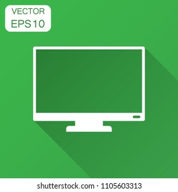 Computer monitor vector icon in flat style. Television illustration with long shadow. Tv display business concept.