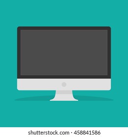 Computer Monitor vector icon. Illustration of PC desktop display in modern Flat style with a shadow. Computer web icon. Personal computer in flat style. 