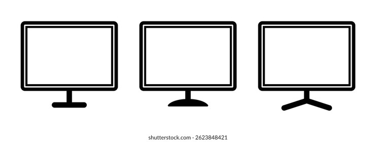 Computer monitor vector icon set on white background.