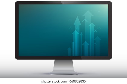 Computer Monitor Vector Illustration with blue business screen.