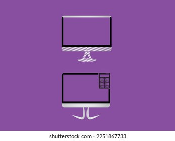 Computer Monitor Vector illustration. Desktop PC and Laptop Computer Screens. Vector Mockup Set. Blank digital device screens with different angle views and transparent background.