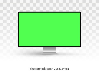 Computer monitor vector mockup with green chroma key screen isolated on white background