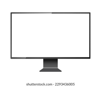 Computer monitor vector mockup. Pc template with blank screen. Desktop isolated on white background.