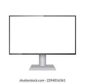 Computer monitor vector mockup. Pc template with blank screen. Desktop isolated on white background.