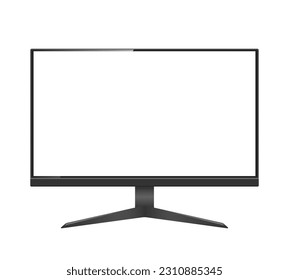 Computer monitor vector mockup. Pc template with blank screen. Desktop isolated on white background.