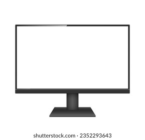 Computer monitor vector mockup. Pc template with blank screen. Black desktop isolated on white background.