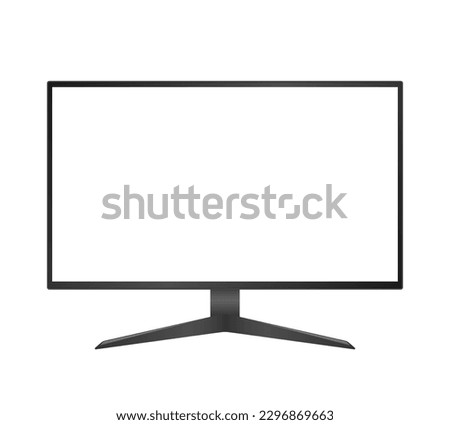 Computer monitor vector mockup. Pc template with blank screen. Desktop isolated on white background.