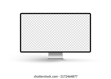 Computer monitor vector mockup with transparent screen isolated on white background. Stock royalty free vector illustration