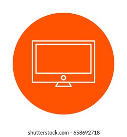 Computer monitor, vector round monochrome line icon