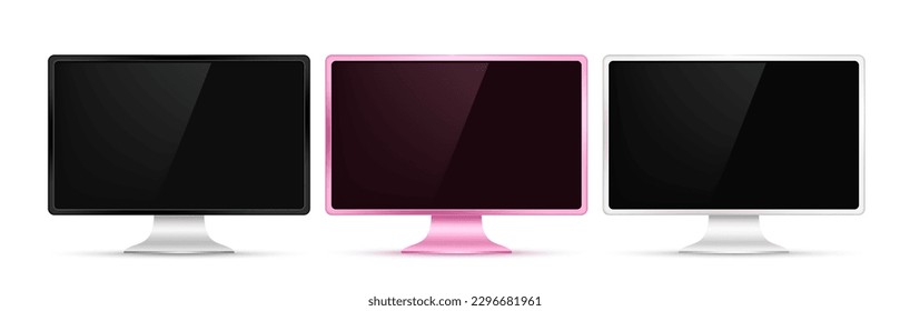 Computer monitor vector set design. Desktop computer collection isolated in white background. Vector illustration electronic device.