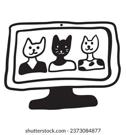 computer monitor in vector.business icon in doodle style. linear illustration infographics. Template for logo sticker poster icon app website. Business icon series