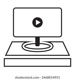 computer monitor with video play button, vector icon