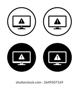 Computer monitor warning icon. System error or alert symbol in black circle