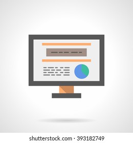 Computer monitor with web statistic elements on page. Management and business concept. Digital marketing. Solution. Flat color style single vector icon. Element for web design, business, mobile app. 