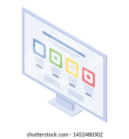 Computer monitor web surfing icon. Isometric of computer monitor web surfing vector icon for web design isolated on white background