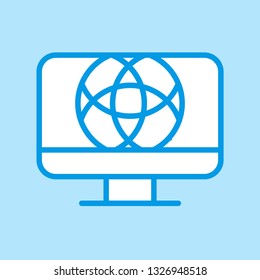 computer monitor with website icon and blue line 